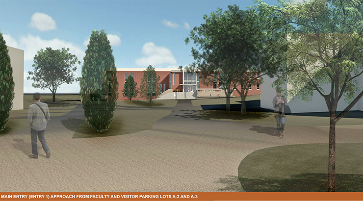 Artist's Rendering: View from faculty and visitor parking lots A-2 and A-3