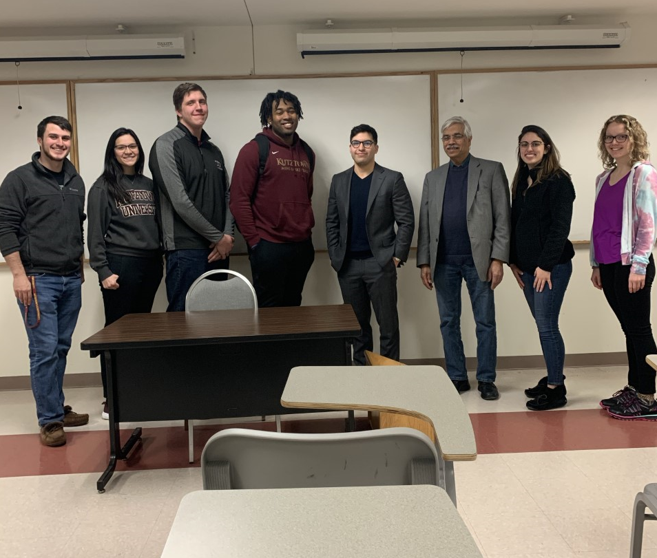 From left to right: Phil Houseknecht (Student), Nicole Garza (Treasurer), Stephen Steele (Marketing Officer), Evan-Eric Longino (Vice President), Jonathan Quezada (Guest Speaker from PPL), Dr. Gupta (Club Advisor), Hanna Templin (President), Kelly Slattery (Secretary)