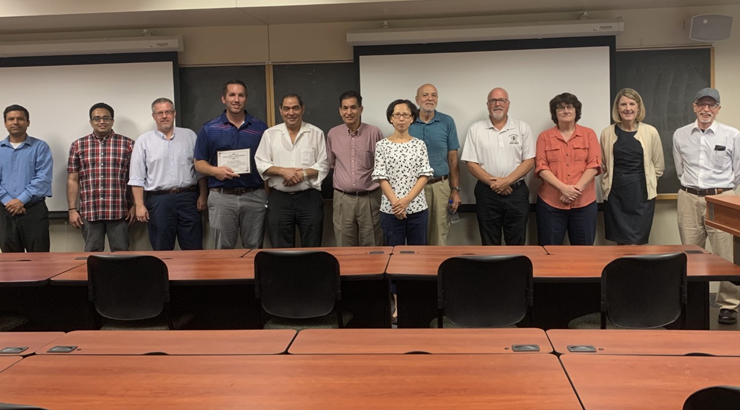 (L to R) Dr. Rajeev Kumar, Dr. Shyaam Thiruvadi, Dr. Greg Kaufinger, Dr. Brad Congelio, Dr. Mostafa Maksy, Dr. Abdul Sraiheen, Dr. Emma Hao, Dr. Vistor Massad, Prof. Scott Bradshaw, Assistant Dean Kim O'Neill, Prof. Elizabeth Rogol, Dr. Norm Sigmond