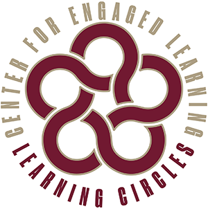 An image of a series of 5 interlocking rings encircled by the words center for engaged learning, learning circles