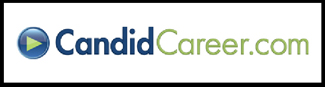 Image of an embossed graphic of a blue circle with a green triangle in the center. The word candid in blue and career dot com in green right next to it.