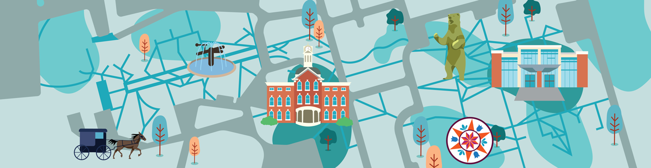 A bannner showing a cartoonized version of the Kutztown University campus.