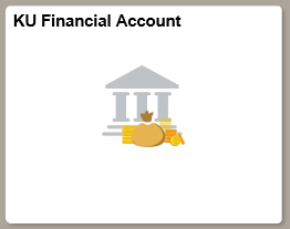 Square button from MyKU homepage. KU Reads "Financial Account" with image of Bank and Money bags under it.