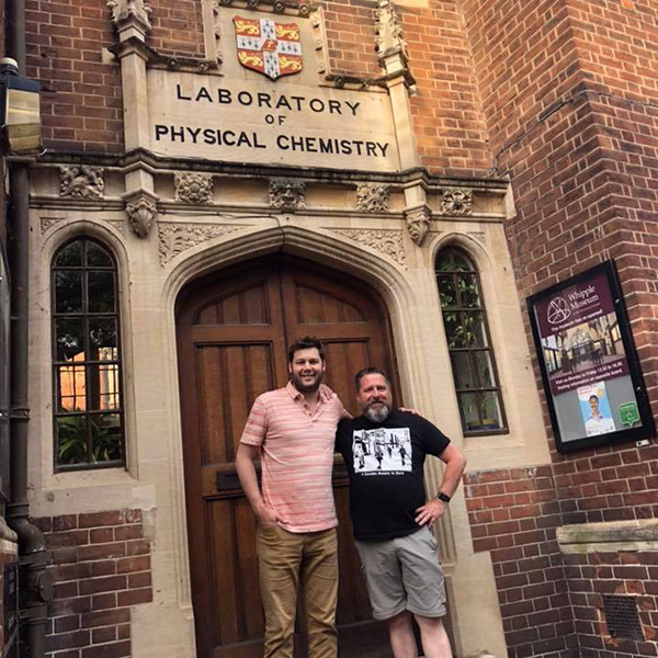 Guy Morrison and Dr. Johnson outside Cambridge's Laboratory of Physical Chemistry 
