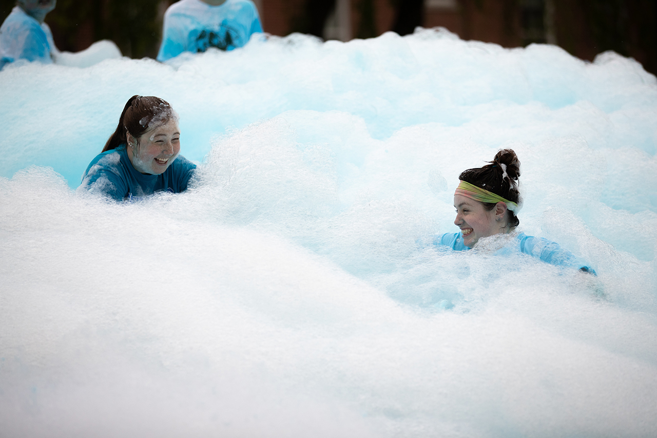 students in the foam slide at Bearfest