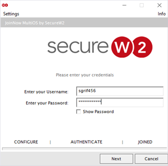 Secure w2 login page with the words "please enter your credentials" 