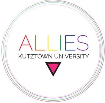 Kutztown University Allies Logo on multicolored circle with pink triangle underneath