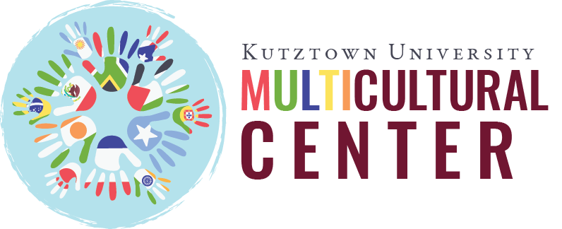 Logo for Multicultural Center - blue circle with various handprints in colors of different country flags alongside the text "Multicultural Center" 