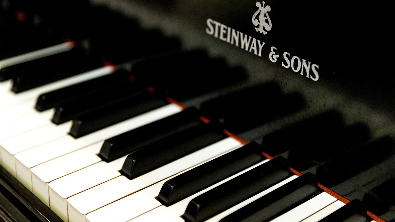 Closeup of steinway and sons piano keys 