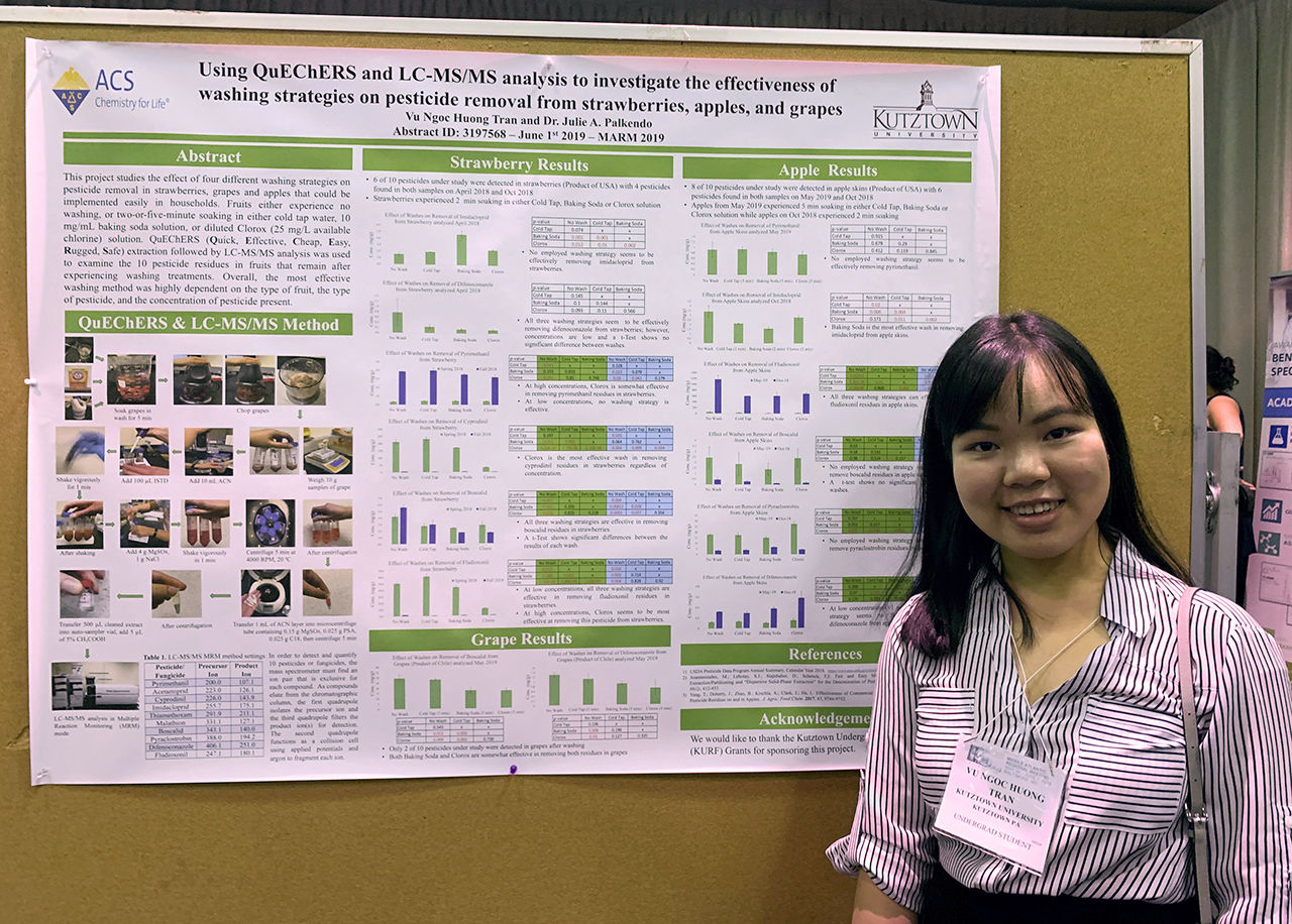 Huong Tran presenting her research poster at a conference