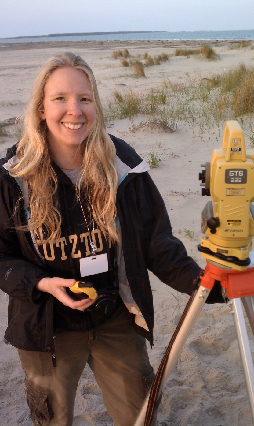Adrienne with the total station on the beach