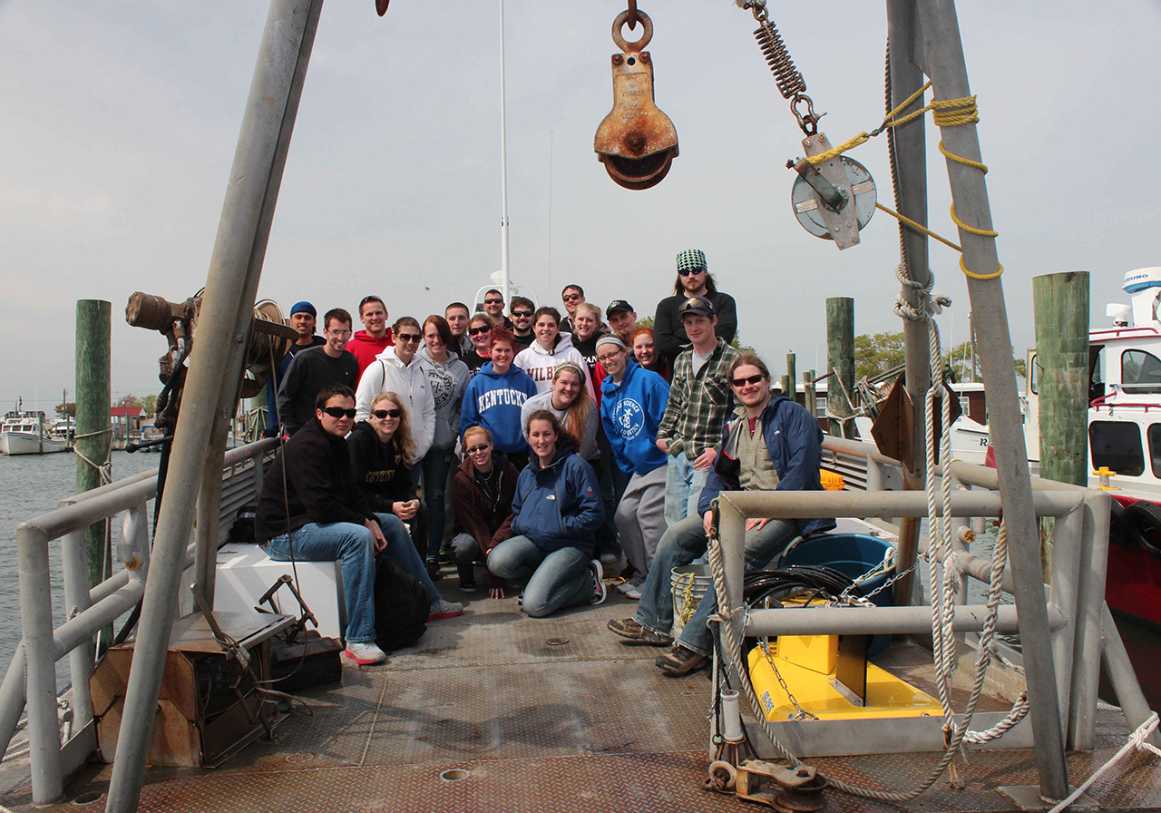 Parker ship and students with the CHIRP sonar in the foreground