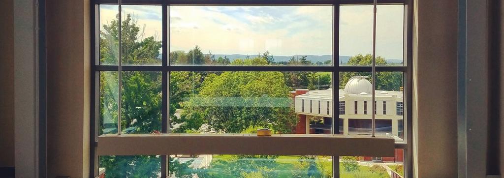 View of Grim science building from window of Boehm