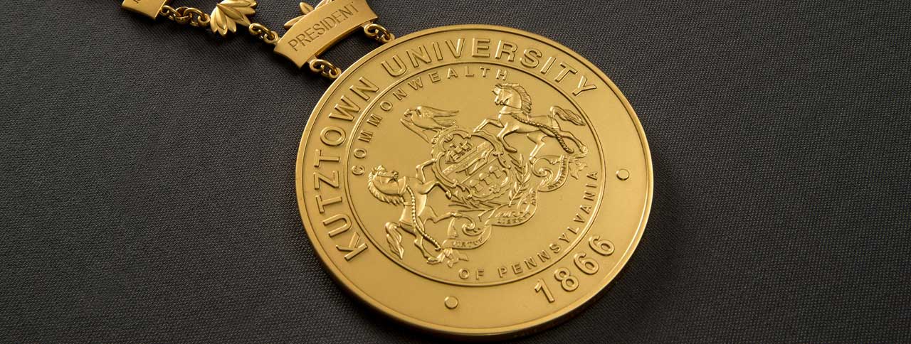 close up view of the Kutztown University president's medallion