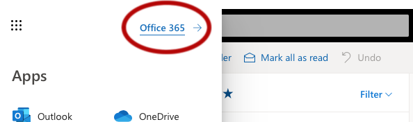 Red circle around Office 365 link