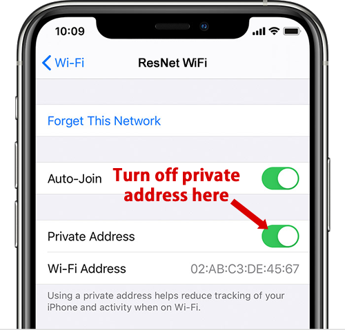 Wifi settings on an iOS device.