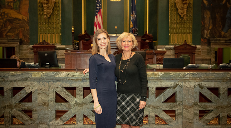 Sen. Boscola - Kimberly Morales Fall 2019 smiling together in a courtroom