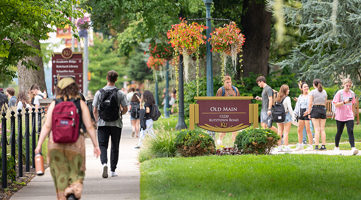 Students walking on campus.