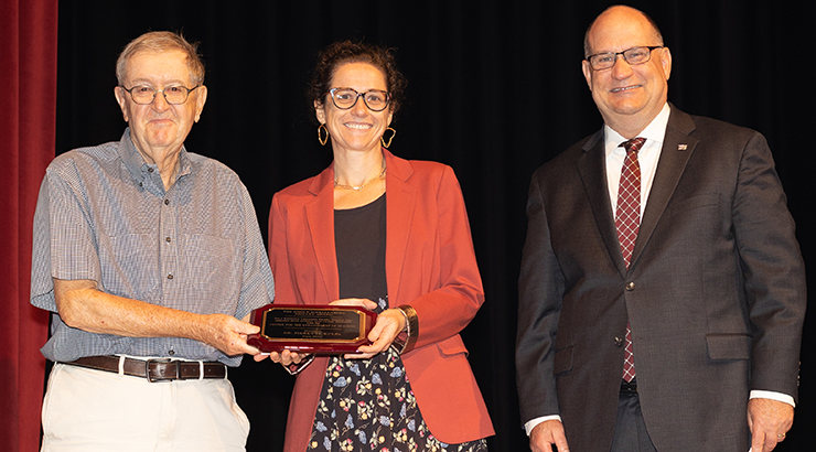 Recent Schellenberg award recipient, Pierette Kulpa, with Dr. Schellenberg and President Hawkinson
