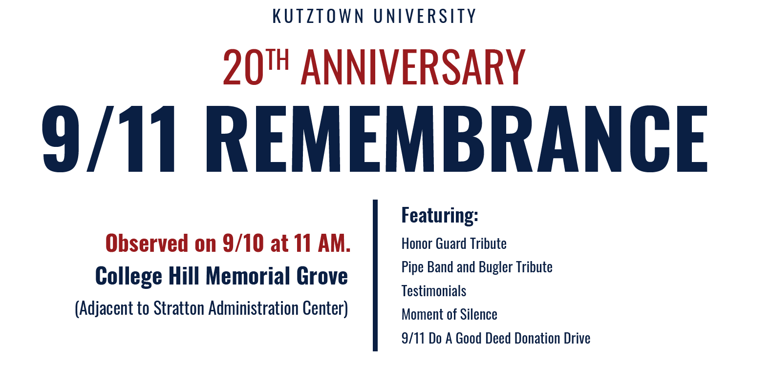 9/11 Event poster, 20th Anniversary, Kutztown University