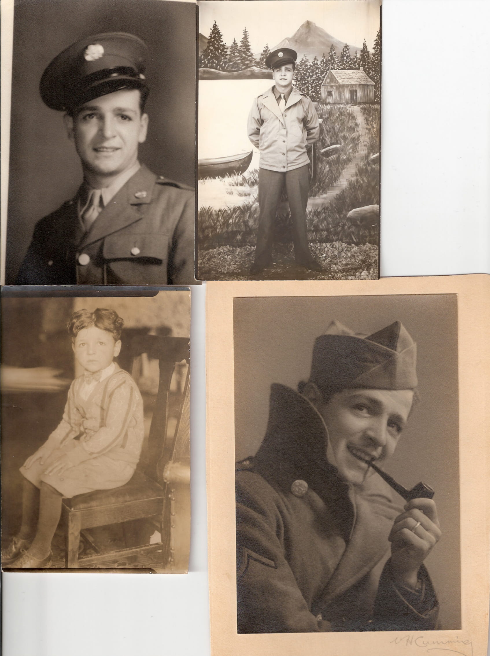 Four pictures of Private First Class Eake DeMarco from toddler age to serving in the U.S. Army.