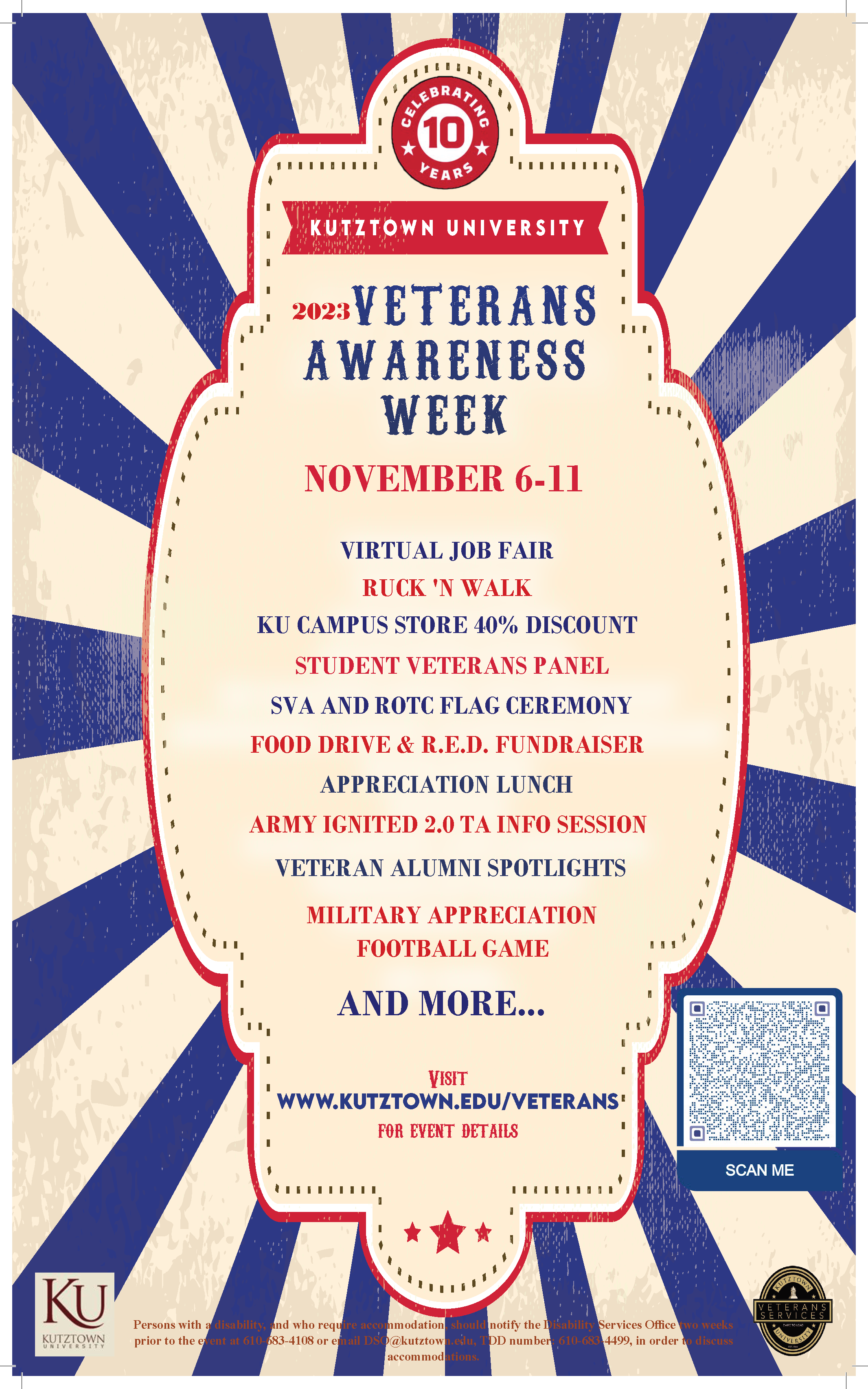 carnival themed poster with event activities for veterans awareness week