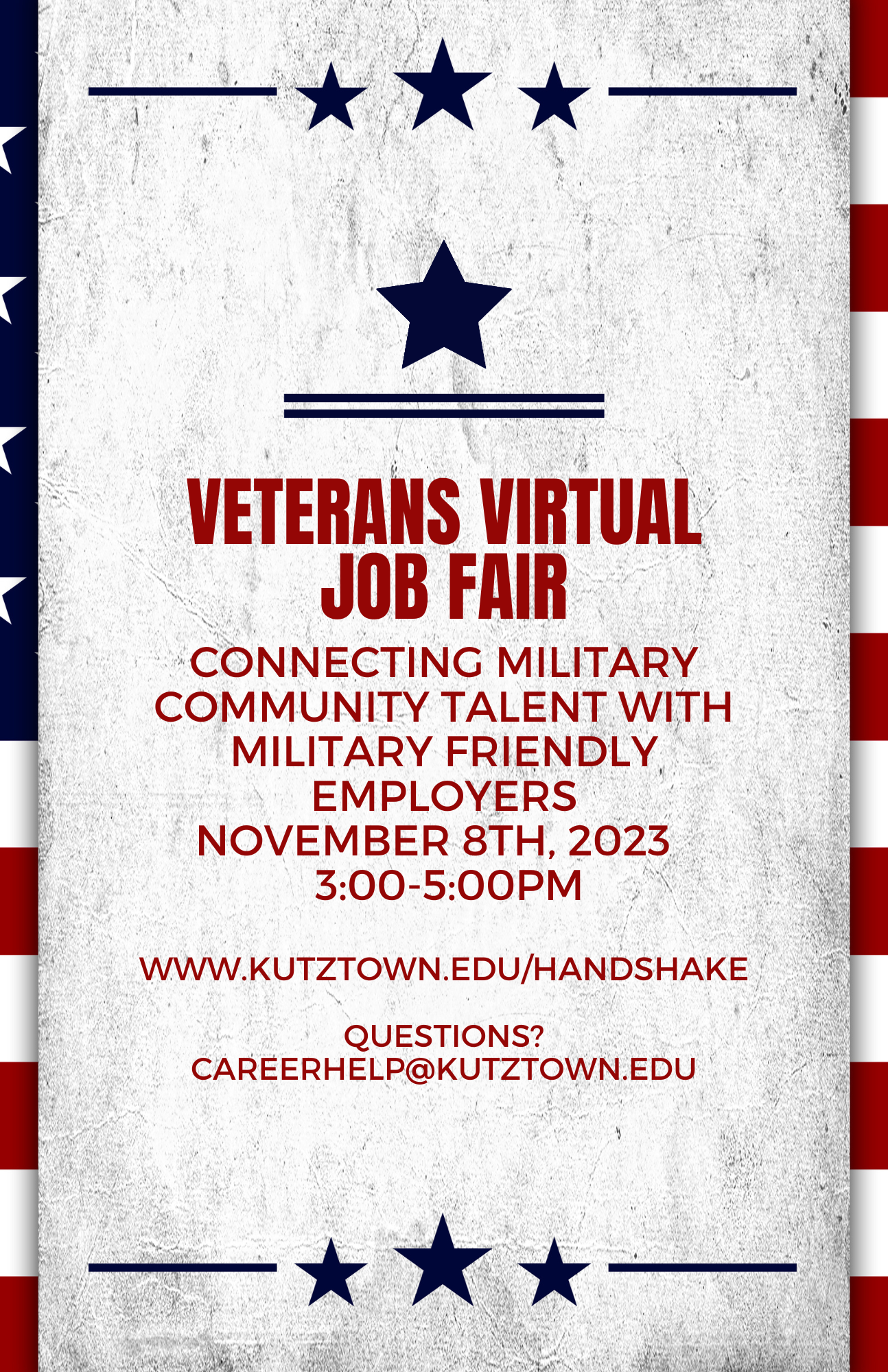 a patriotic background with information for a virtual job fair for veterans