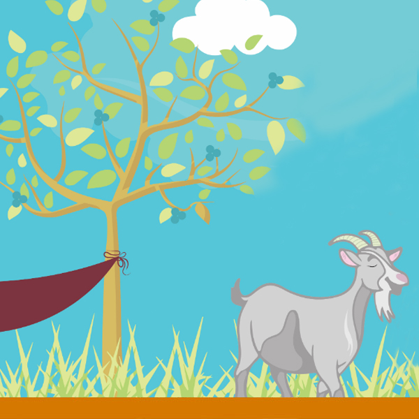 Kutztown University Welcome Week graphic of a tree illustration with a hammock tied to it as well as a goat illustration depicting some of the activities offered through the week.