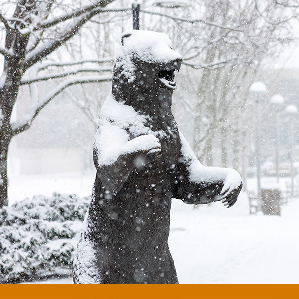 Bear statue covered in snow