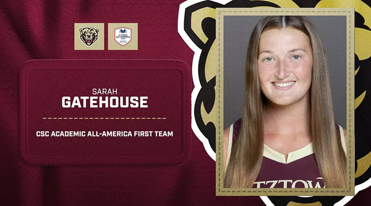 Graphic of Gatehouse photo and text of "Sarah Gatehouse, CSC Academic All-America First Team"