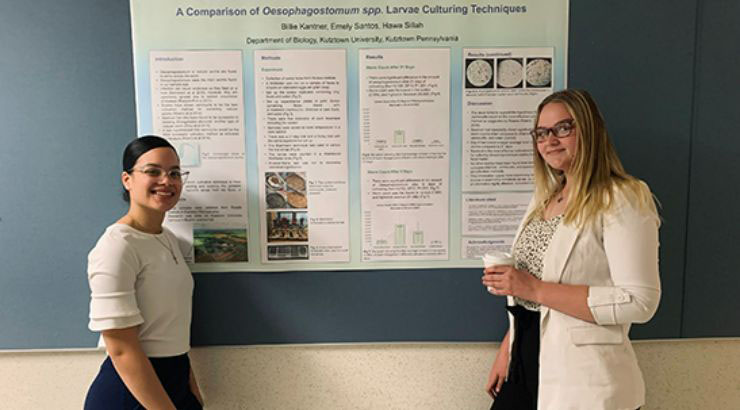 Two students standing with poster