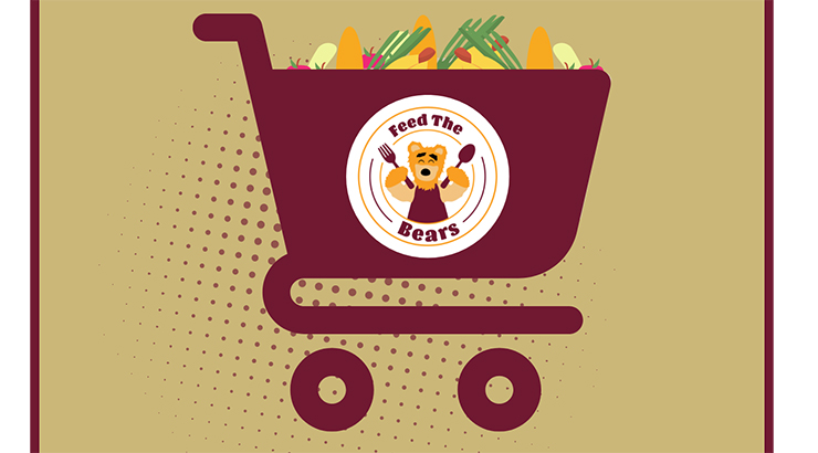 Logo for Feed the Bears. Shopping cart graphic.