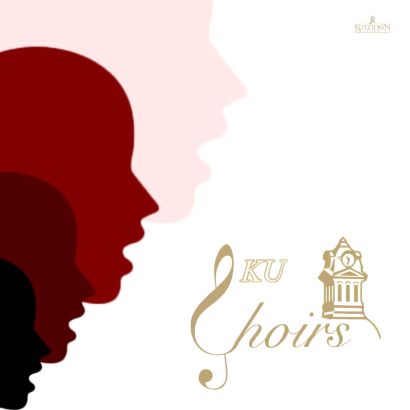 KU Choirs three silhouette faces with Bell Tower image