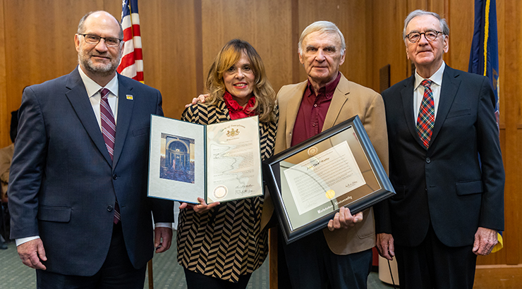 (L to R): Dr. Kenneth S. Hawkinson, university president; Dianne Lutz, Council of Trustees; Jack Wabby, Council of Trustees; Robert Grim, Council of Trustees.