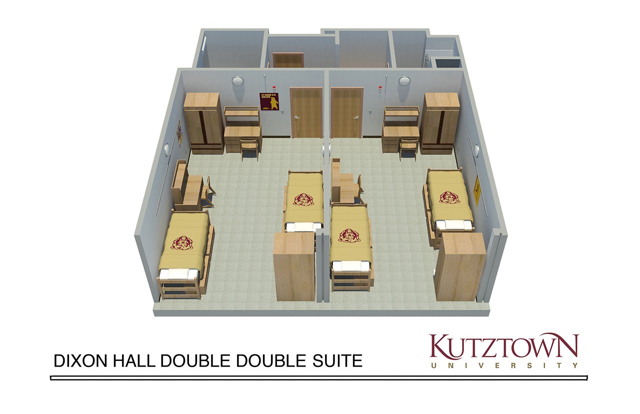 Sideview map of the bedrooms in a Dixon hall double-double 