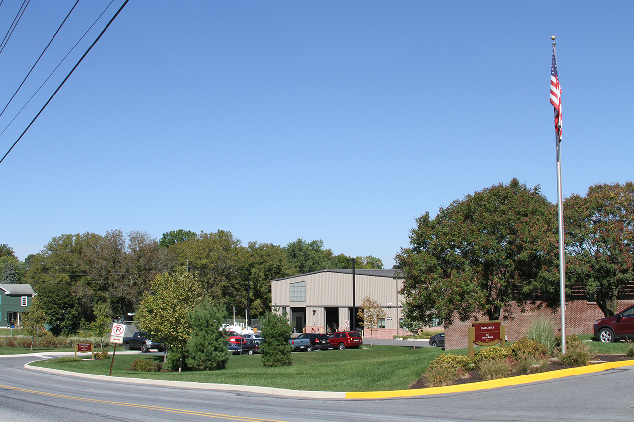 Street view of the facilities building entrance