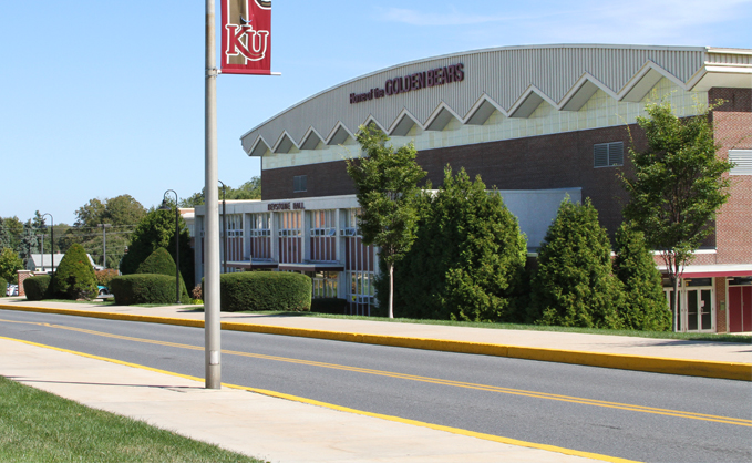 Distance shot of the Keystone Hall entrance