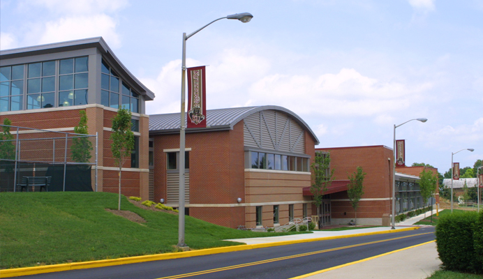 Street view of the front entrance to the Recreation Center 