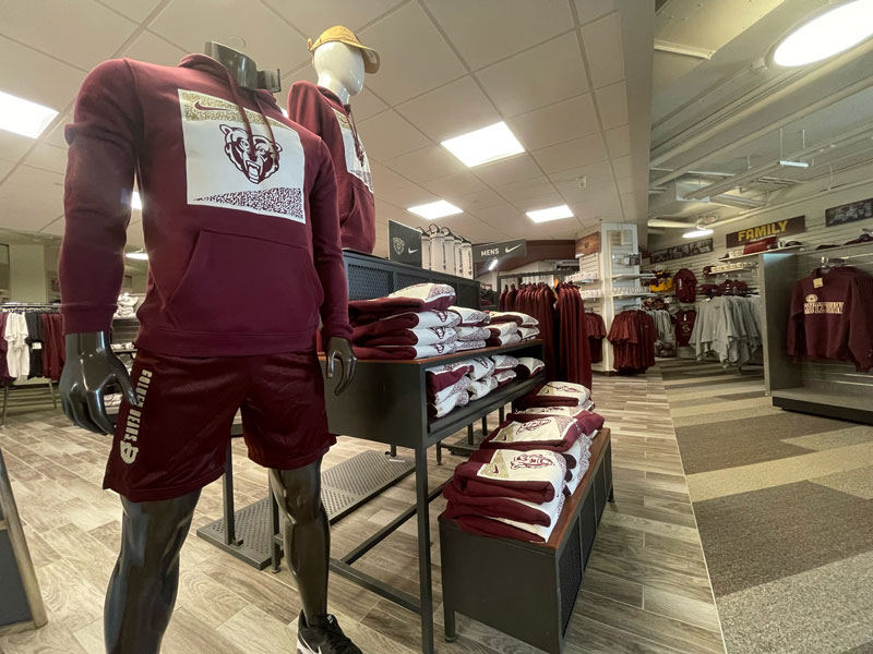 University apparel display in the campus store
