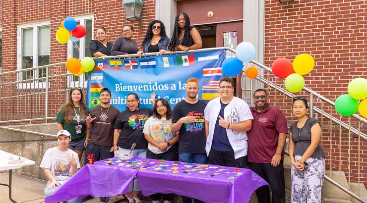 Students and staff pose for a photo at the Kutztown University Multicultural Center during the Bienvenidos 2024 National Hispanic Heritage Month event.