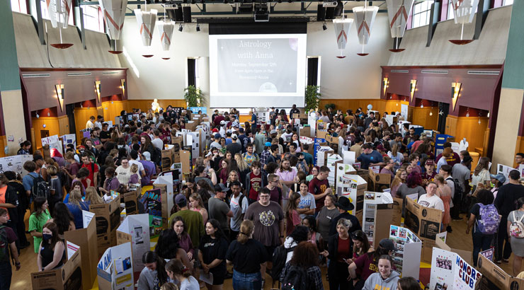MSU Multipurpose Room, filled with students at a previous involvement fair.
